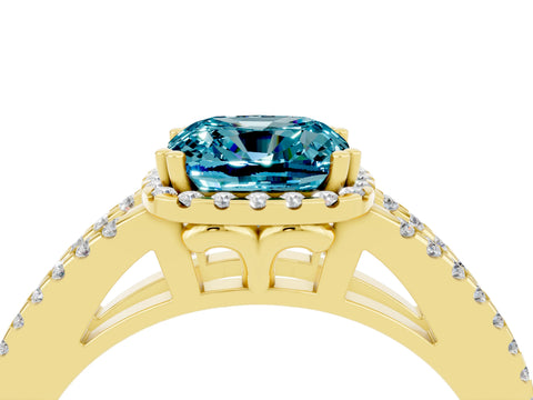 Yellow gold Cushion Cut Blue Topaz Halo Split Shank Engagement Ring_16