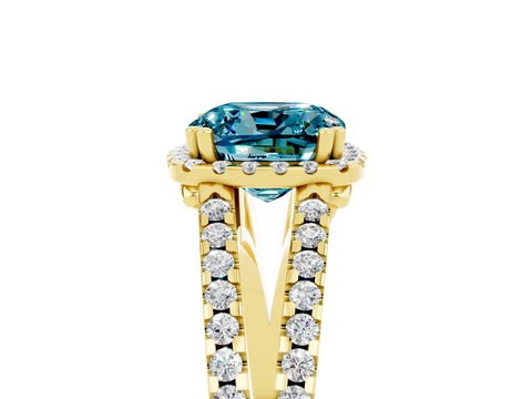 Yellow gold Cushion Cut Blue Topaz Halo Split Shank Engagement Ring_17