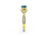 Yellow gold Cushion Cut Blue Topaz Halo Twist Band Solitaire Prong Setting Ring_2