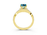 Yellow gold Cushion Cut Blue Topaz Halo Twist Band Solitaire Prong Setting Ring_3