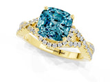 Yellow gold Cushion Cut Blue Topaz  Halo Twist Band Solitaire Prong Setting Ring_37