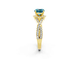 Yellow gold Cushion Cut Blue Topaz  Halo Twist Band Solitaire Prong Setting Ring_38