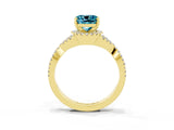 Yellow gold Cushion Cut Blue Topaz  Halo Twist Band Solitaire Prong Setting Ring_39