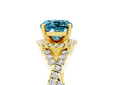 Yellow gold Cushion Cut Blue Topaz  Halo Twist Band Solitaire Prong Setting Ring_41