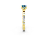 Yellow gold Cushion Cut Blue Topaz Milgrain Pavé Engagement Ring with Four-Prong Setting_14