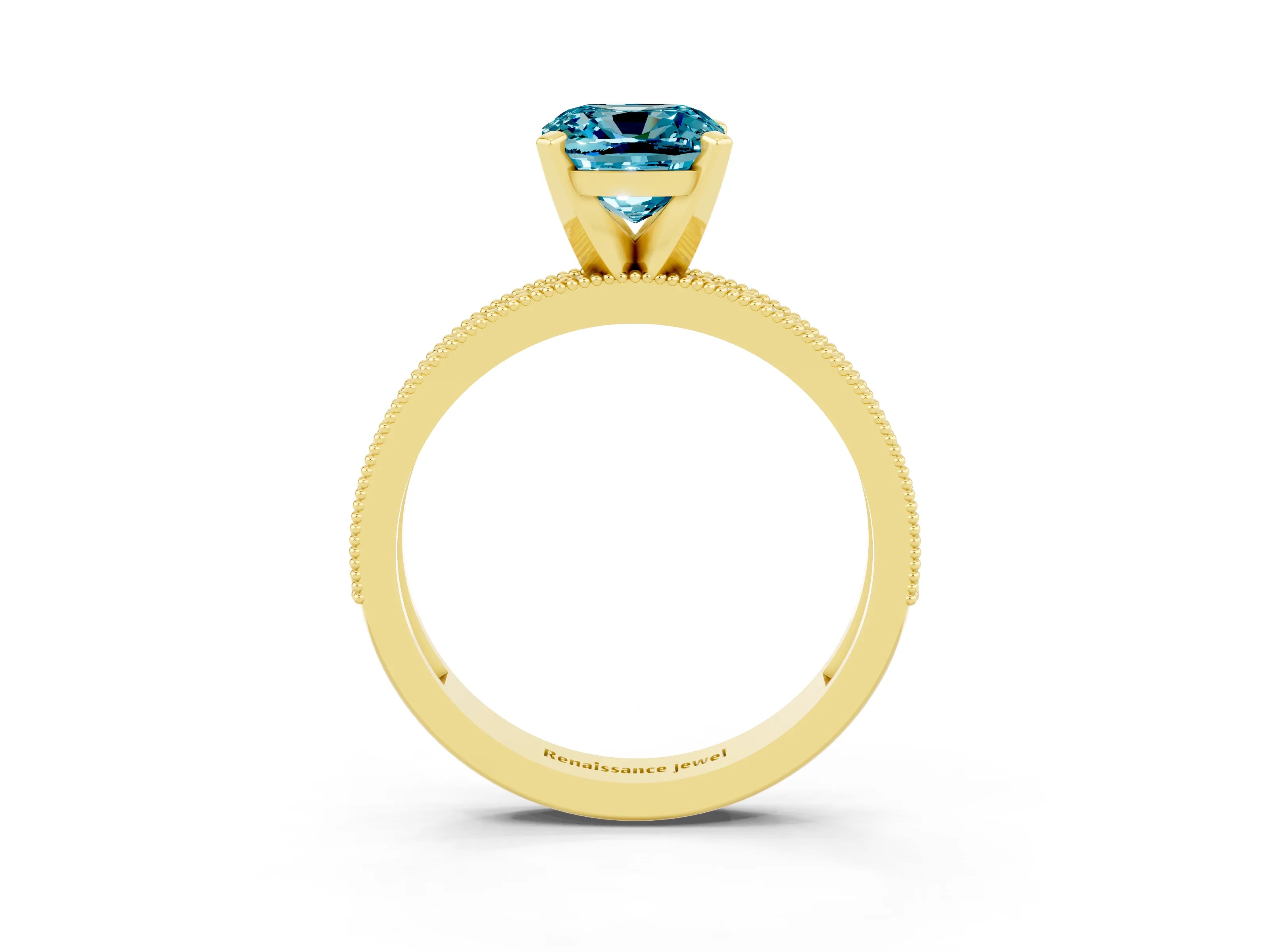Yellow gold Cushion Cut Blue Topaz Milgrain Pavé Engagement Ring with Four-Prong Setting_15