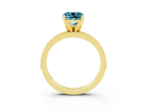 Yellow gold Cushion Cut Blue Topaz Milgrain Pavé Engagement Ring with Four-Prong Setting_15