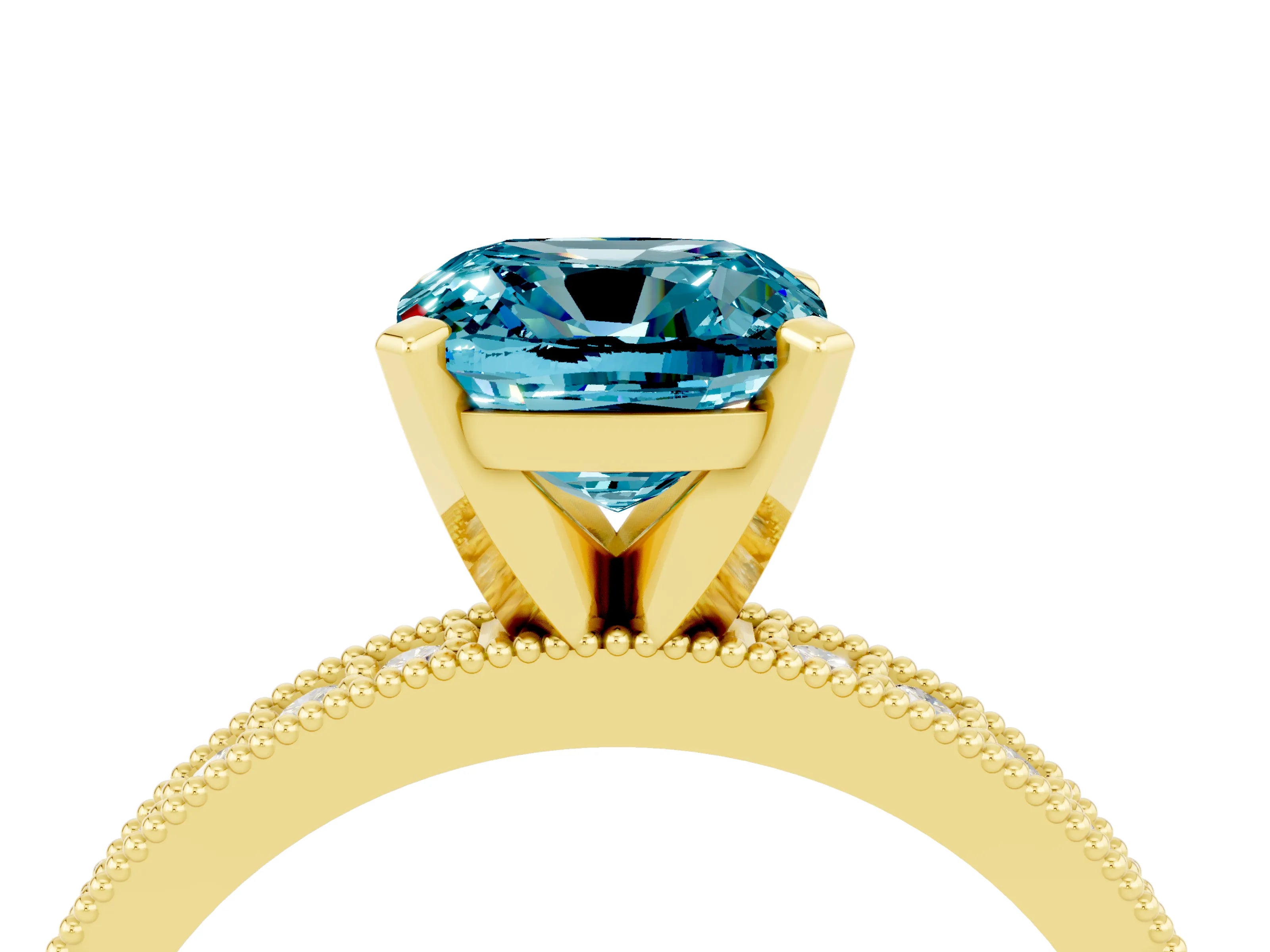 Yellow gold Cushion Cut Blue Topaz Milgrain Pavé Engagement Ring with Four-Prong Setting_16
