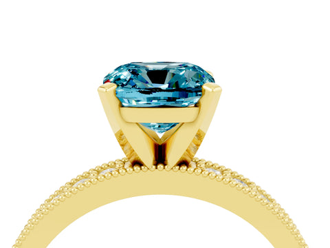 Yellow gold Cushion Cut Blue Topaz Milgrain Pavé Engagement Ring with Four-Prong Setting_16
