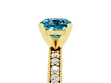 Yellow gold Cushion Cut Blue Topaz Milgrain Pavé Engagement Ring with Four-Prong Setting_17