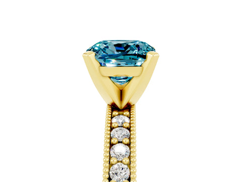 Yellow gold Cushion Cut Blue Topaz Milgrain Pavé Engagement Ring with Four-Prong Setting_17