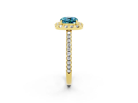 Yellow gold Cushion Cut Blue Topaz Pavé Halo Ring with Four-Prong Setting_14