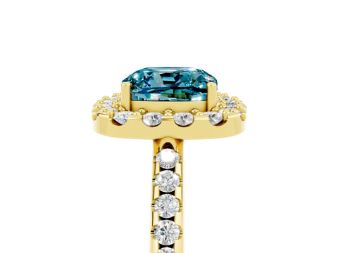 Yellow gold Cushion Cut Blue Topaz Pavé Halo Ring with Four-Prong Setting_17