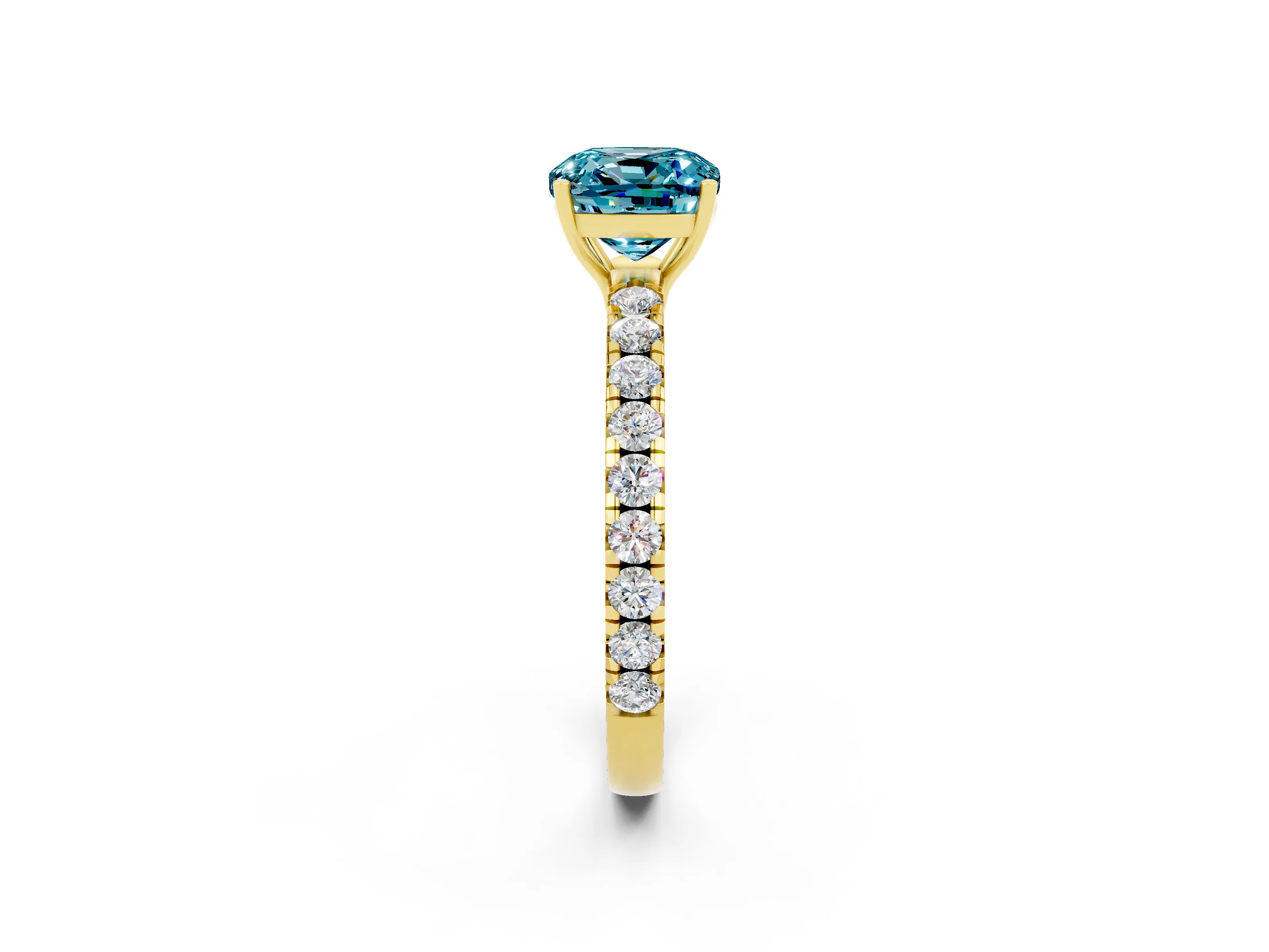 Yellow gold Cushion Cut Blue Topaz Pavé Solitaire Engagement Ring with Four-Prong Setting_14