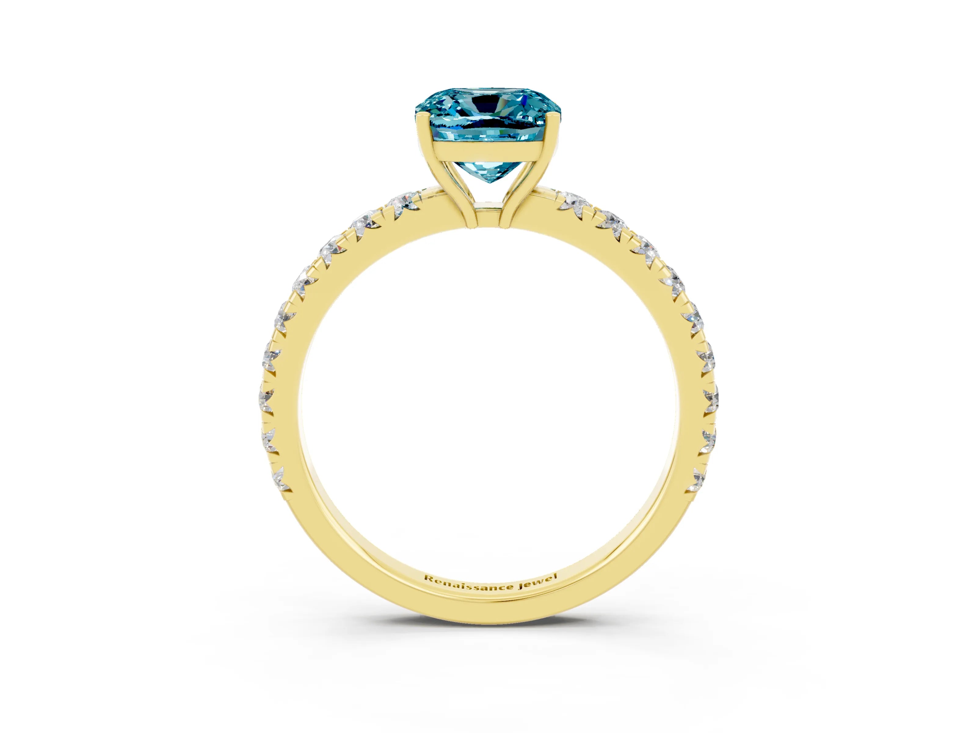 Yellow gold Cushion Cut Blue Topaz Pavé Solitaire Engagement Ring with Four-Prong Setting_15