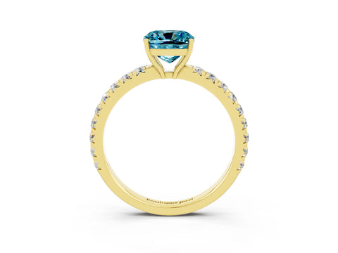 Yellow gold Cushion Cut Blue Topaz Pavé Solitaire Engagement Ring with Four-Prong Setting_15