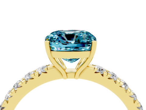 Yellow gold Cushion Cut Blue Topaz Pavé Solitaire Engagement Ring with Four-Prong Setting_16