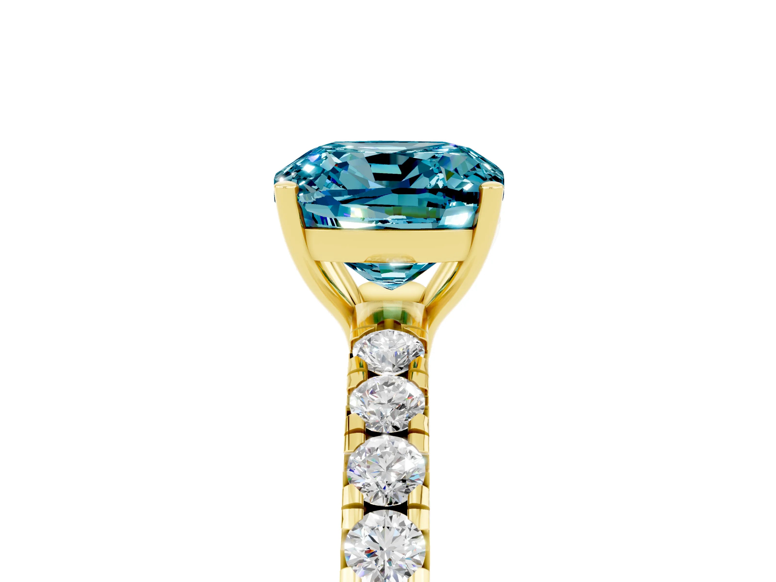 Yellow gold Cushion Cut Blue Topaz Pavé Solitaire Engagement Ring with Four-Prong Setting_17