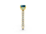 Yellow gold Cushion Cut Blue Topaz Pavé Solitaire Ring with Round Band and Prong Setting_26