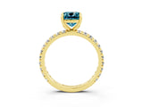 Yellow gold Cushion Cut Blue Topaz Pavé Solitaire Ring with Round Band and Prong Setting_27