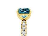 Yellow gold Cushion Cut Blue Topaz Pavé Solitaire Ring with Round Band and Prong Setting_29