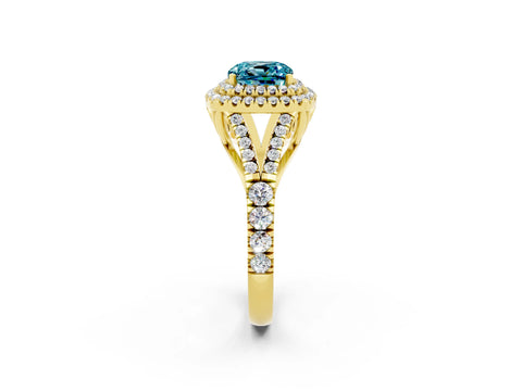 Yellow gold Cushion Cut Blue Topaz Pavé Split Shank Double Halo Engagement Ring_2