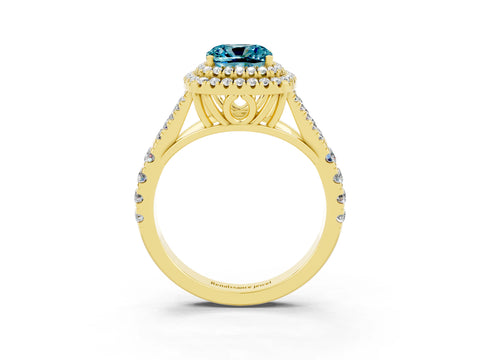Yellow gold Cushion Cut Blue Topaz Pavé Split Shank Double Halo Engagement Ring_3