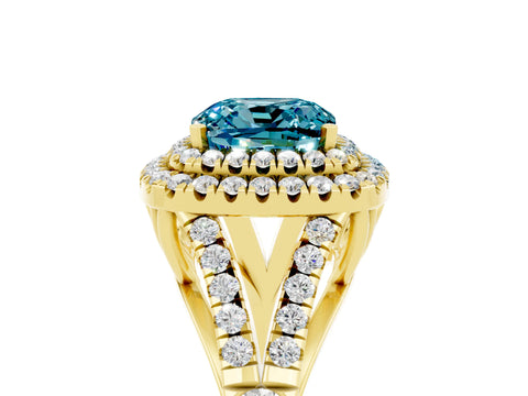 Yellow gold Cushion Cut Blue Topaz Pavé Split Shank Double Halo Engagement Ring_5