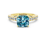 Yellow gold Cushion Cut Blue Topaz Pave Band Solitaire Ring with Four-Prong Setting_36