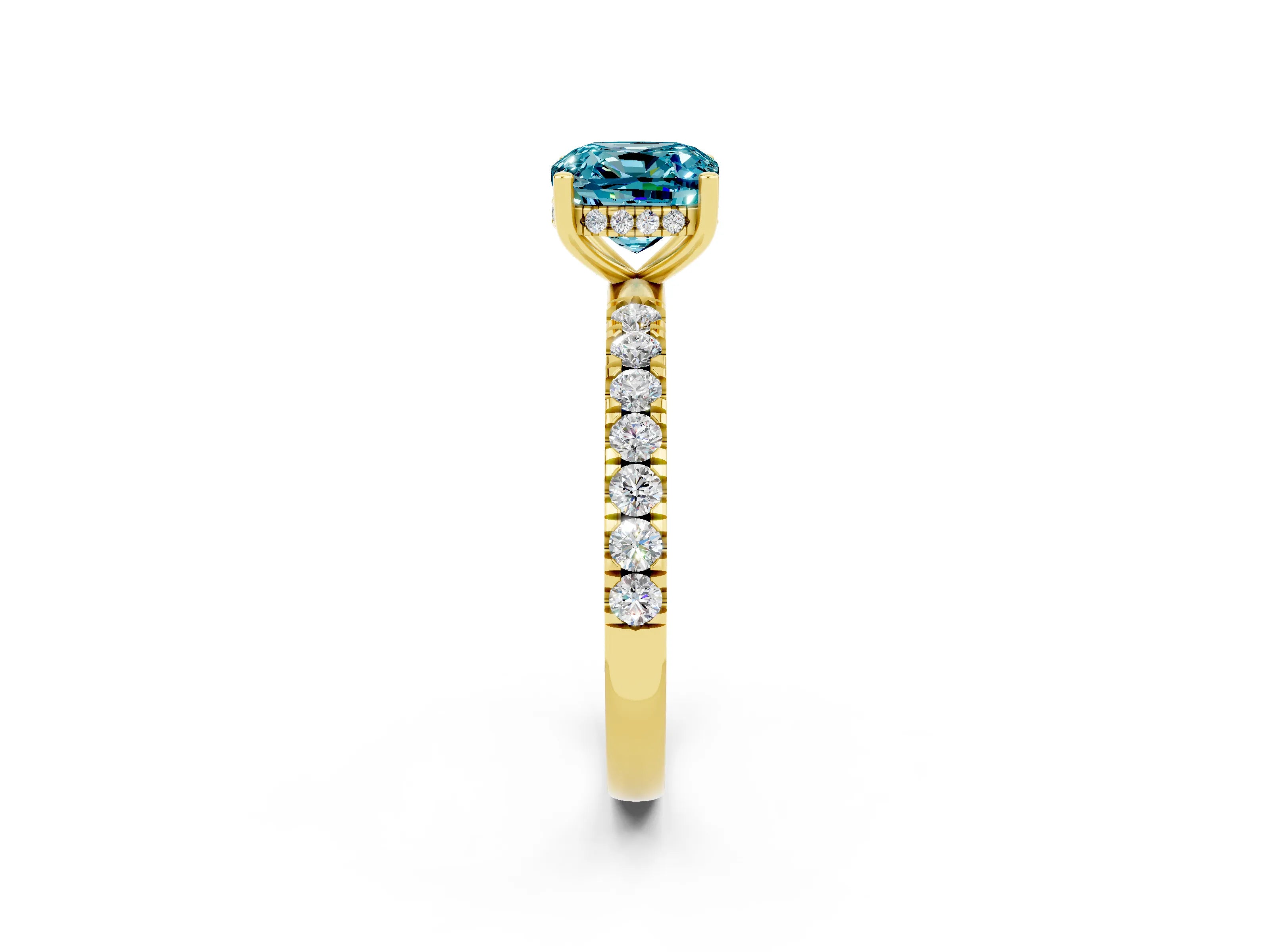 Yellow gold Cushion Cut Blue Topaz Pave Band Solitaire Ring with Four-Prong Setting_38