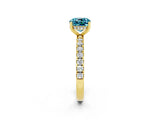 Yellow gold Cushion Cut Blue Topaz Pave Band Solitaire Ring with Four-Prong Setting_38