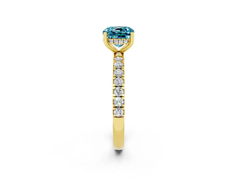 Yellow gold Cushion Cut Blue Topaz Pave Band Solitaire Ring with Four-Prong Setting_38