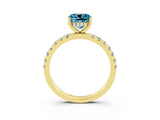 Yellow gold Cushion Cut Blue Topaz Pave Band Solitaire Ring with Four-Prong Setting_39