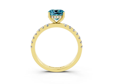 Yellow gold Cushion Cut Blue Topaz Pave Band Solitaire Ring with Four-Prong Setting_39