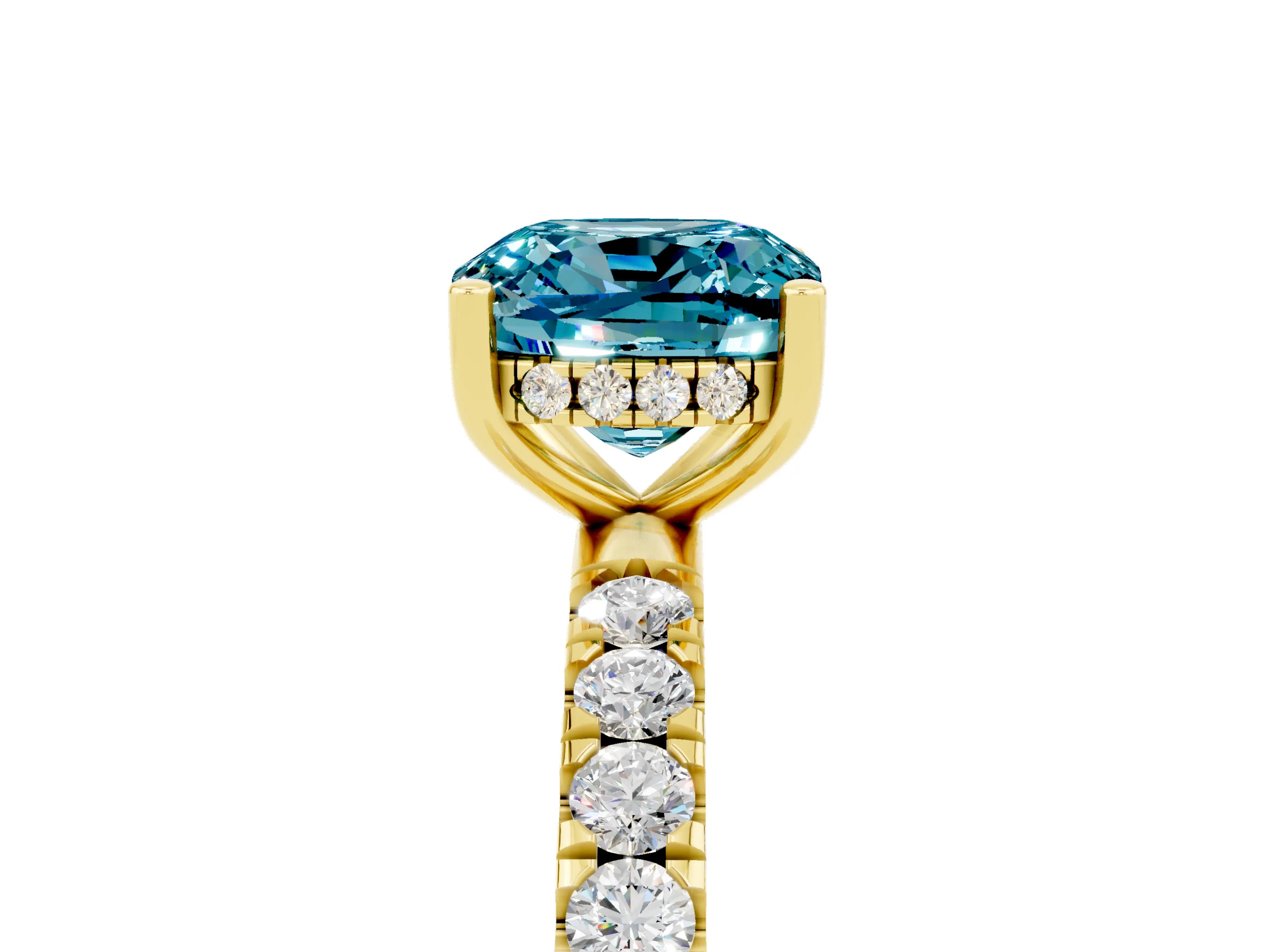 Yellow gold Cushion Cut Blue Topaz Pave Band Solitaire Ring with Four-Prong Setting_41