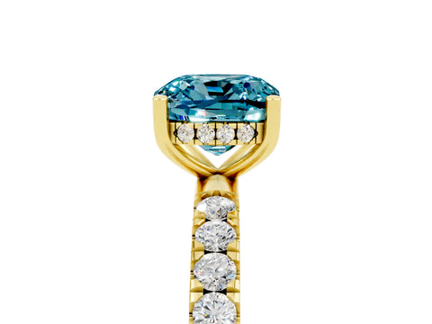 Yellow gold Cushion Cut Blue Topaz Pave Band Solitaire Ring with Four-Prong Setting_41