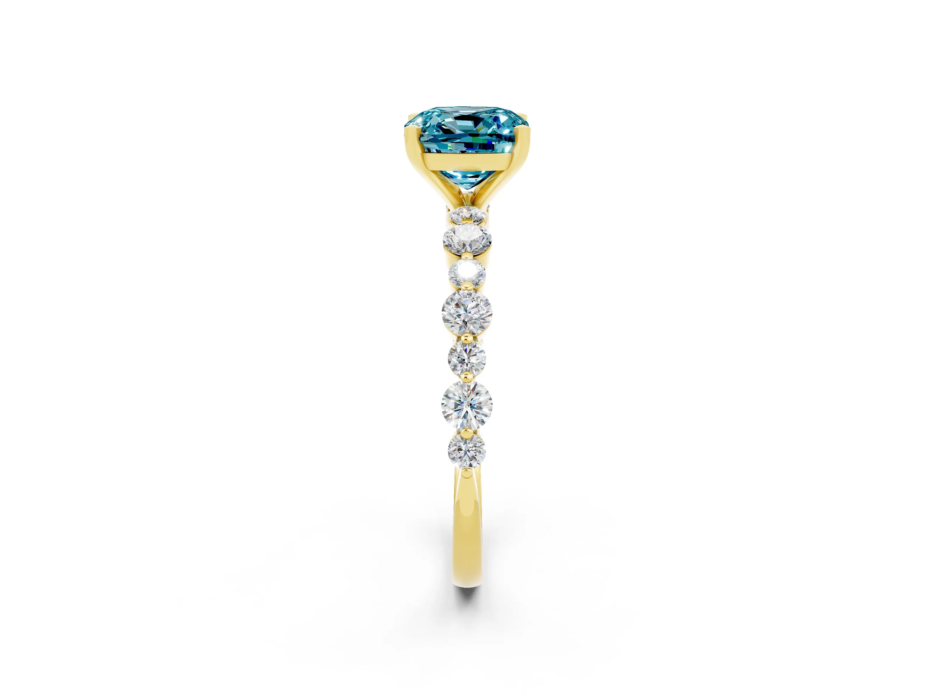 Yellow gold Cushion Cut Blue Topaz Prong Set Engagement Ring with Pavé Band_2
