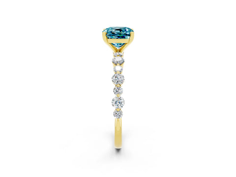 Yellow gold Cushion Cut Blue Topaz Prong Set Engagement Ring with Pavé Band_2