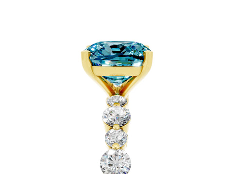Yellow gold Cushion Cut Blue Topaz Prong Set Engagement Ring with Pavé Band_5