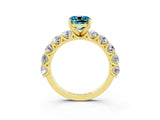 Yellow gold Cushion Cut Blue Topaz Prong Setting with Side Stones on a Pave Band_3