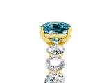 Yellow gold Cushion Cut Blue Topaz Prong Setting with Side Stones on a Pave Band_5