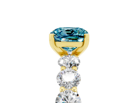 Yellow gold Cushion Cut Blue Topaz Prong Setting with Side Stones on a Pave Band_5