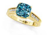Yellow gold Cushion Cut Blue Topaz Ring with Milgrain Pavé Band and Four-Prong Setting_13