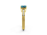 Yellow gold Cushion Cut Blue Topaz Ring with Milgrain Pavé Band and Four-Prong Setting_14