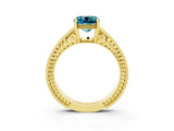 Yellow gold Cushion Cut Blue Topaz Ring with Milgrain Pavé Band and Four-Prong Setting_15