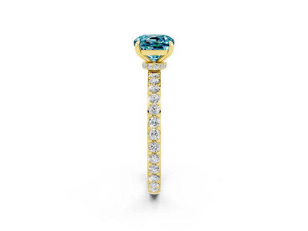Yellow gold Cushion Cut Blue Topaz Pavé Engagement Ring with Round  Accents and Prong Setting
