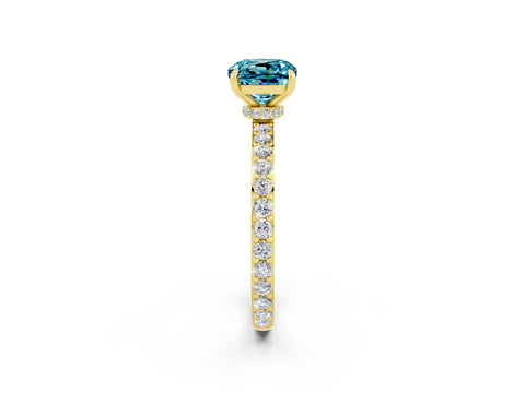 Yellow gold Cushion Cut Blue Topaz Ring with Pavé Band and Four-Prong Setting_2