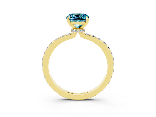Yellow gold Cushion Cut Blue Topaz Pavé Engagement Ring with Round  Accents and Prong Setting