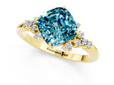 Yellow gold Cushion Cut Blue Topaz Ring with Side Stones and Four-Prong Setting_37
