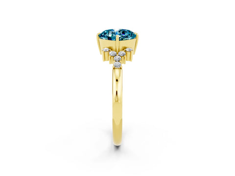 Yellow gold Cushion Cut Blue Topaz Ring with Side Stones and Four-Prong Setting_38